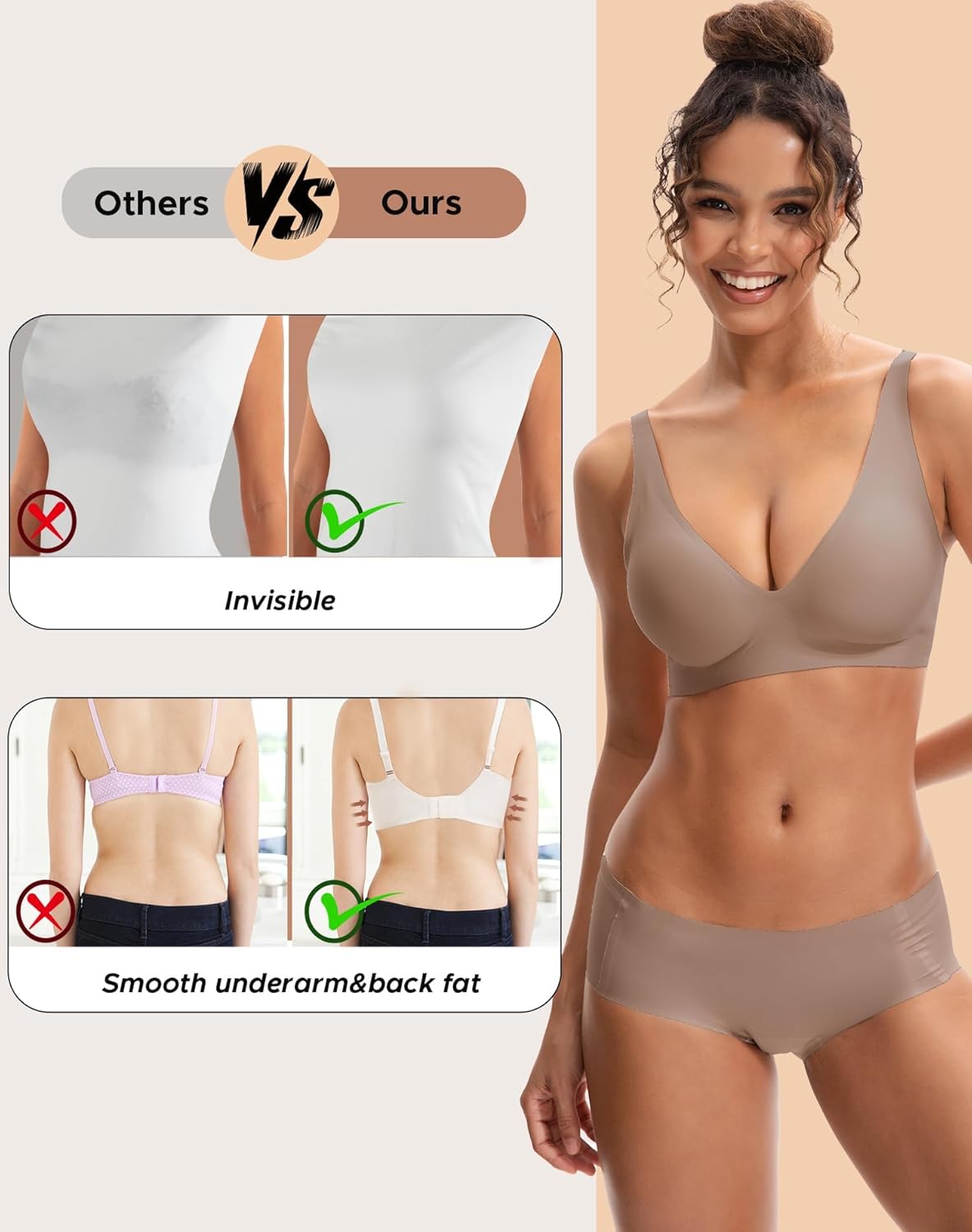 INNERSY Womens Seamless Wireless Bra Soft No Underwire Push Up Bralette Full Coverage Everyday Bra - Image 3