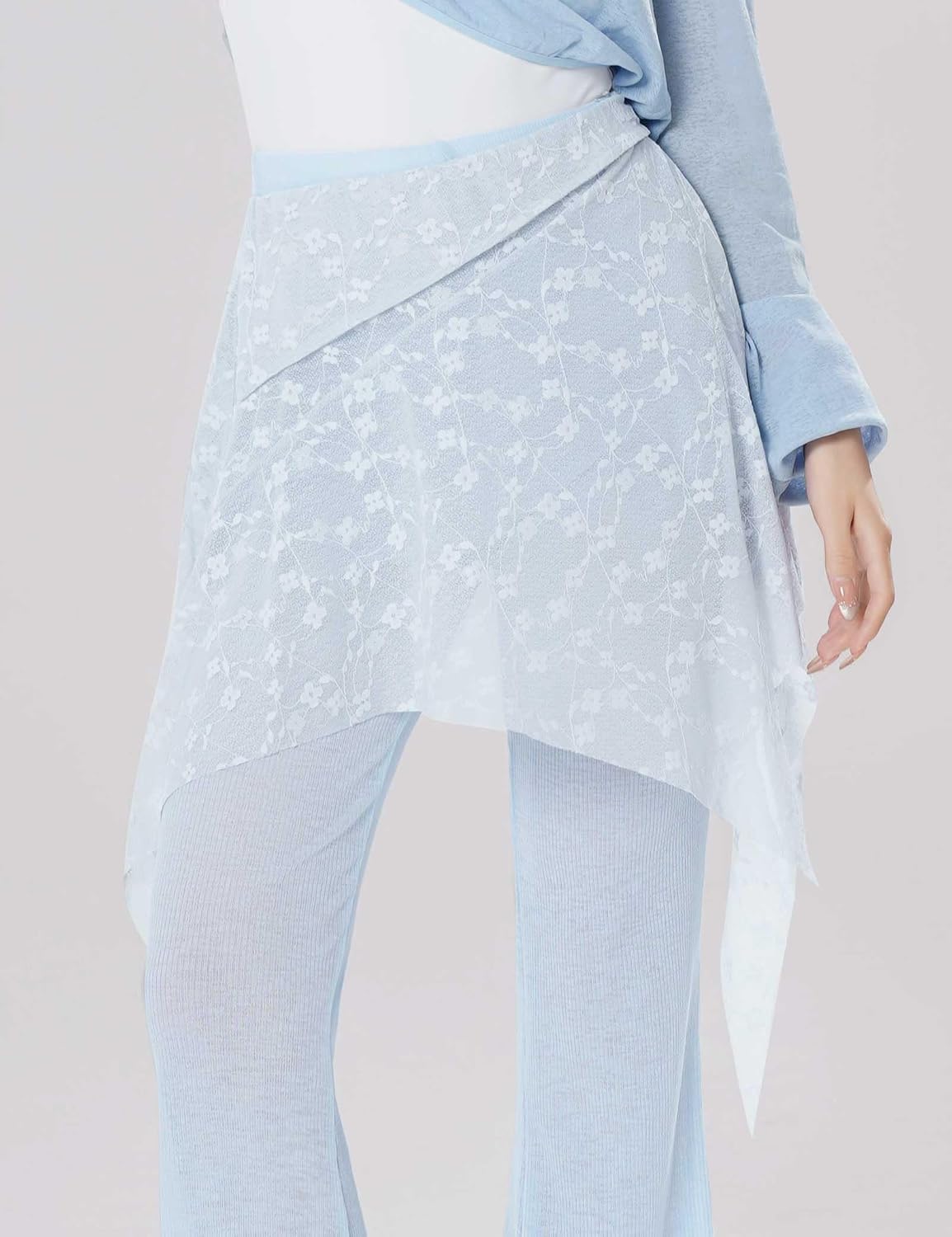 Daydance Sheer Ballet Skirt for Women, Pull On Dance Skirt with Asymmetrical Hem Lace Pattern to Wear Over Dance Pants
