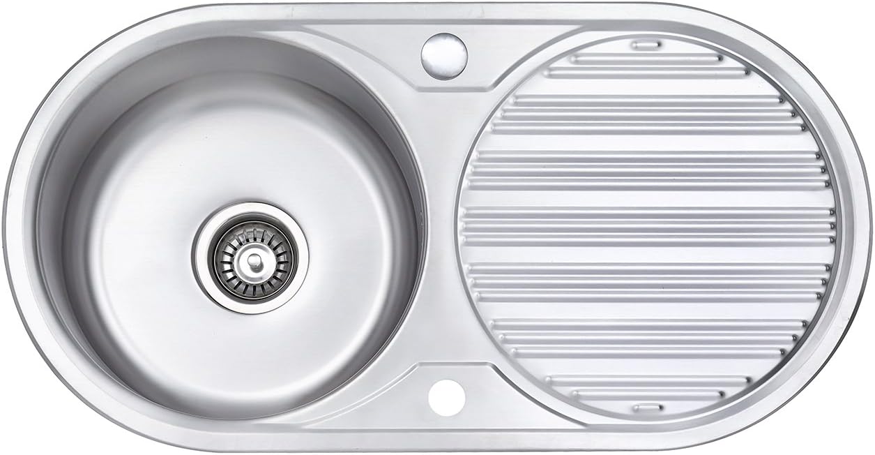 JASSFERRY Stainless Steel Round 1.0 Single Bowl Topmount Installation Kitchen Sink Caravan Inset with Reversible Drainboard 10 Years Warranty