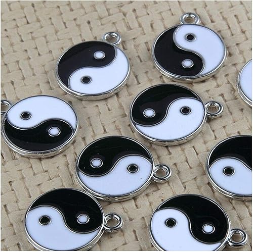 Miniatura 5 de Acxico 10 Uds. Tai Chi Yin Yang Ba Gua Charm Esmalte Colgante DIY Collar Pulsera Fabricación Artesanía Accesorios