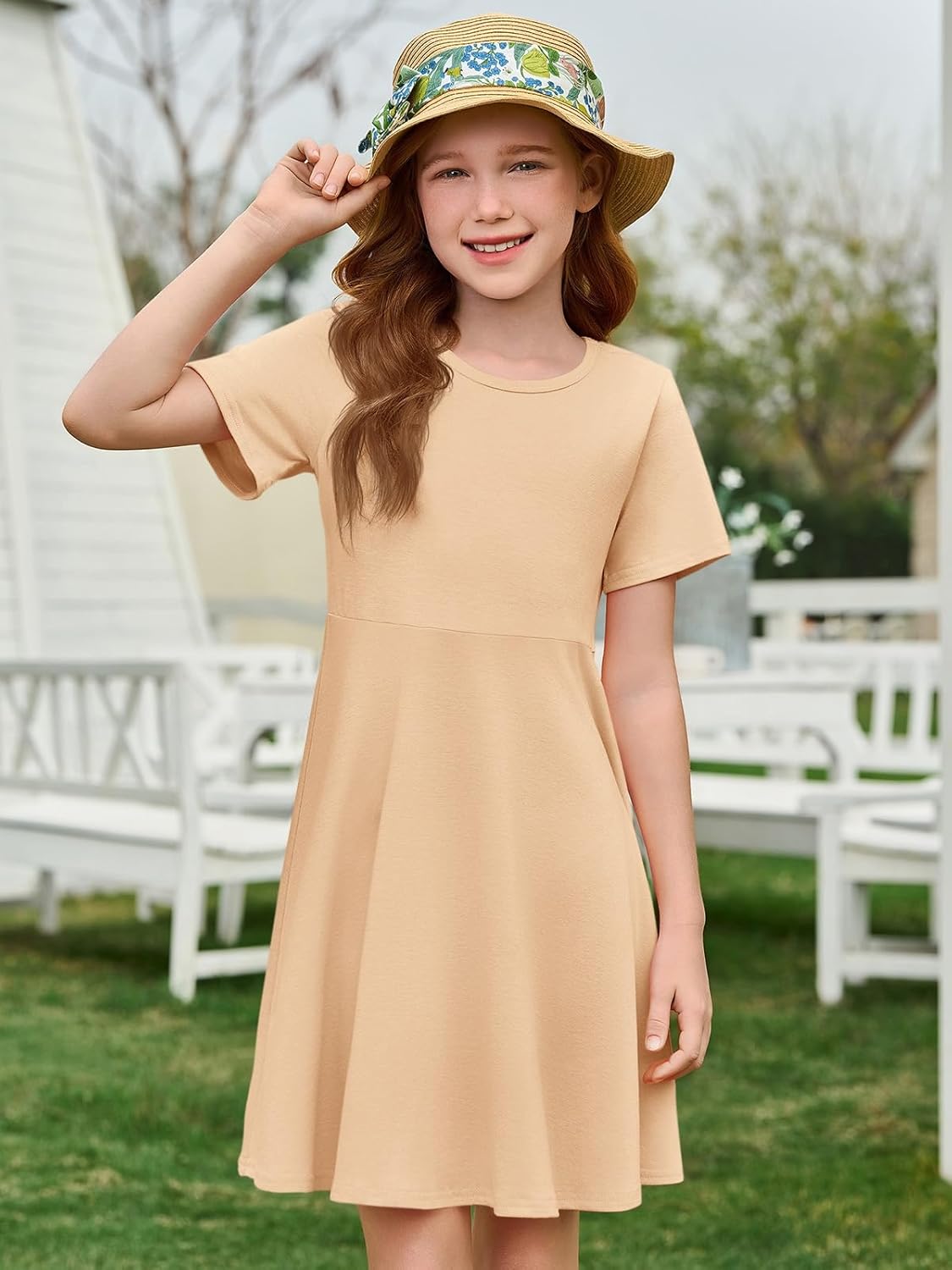 Imily Bela Girls Summer Short Sleeve Dress A Line Swing Basic Skater Twirl Party Dresses 5-14 Years - Image 2