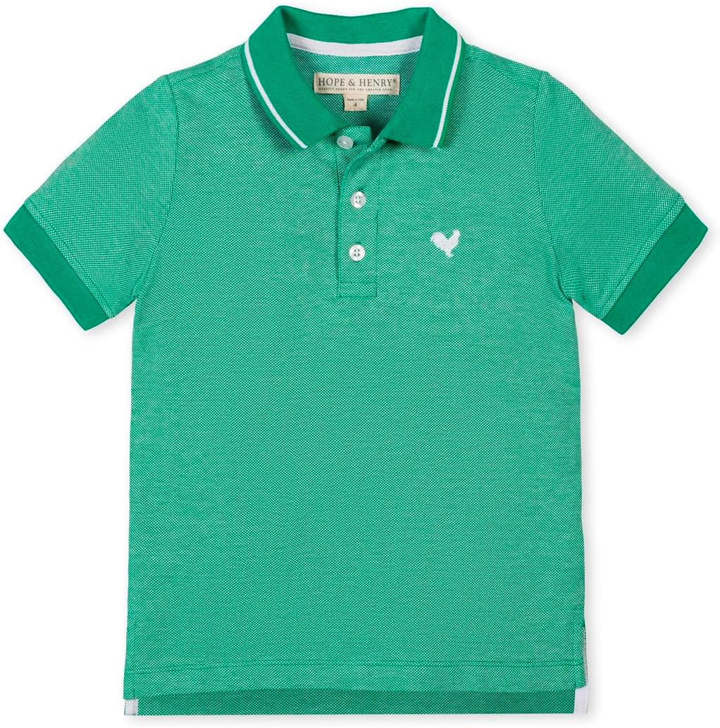 Hope & Henry Boys’ Organic Short Sleeve Knit Pique Polo Shirt | 100% GOTS-Certified Organic Cotton | Flat Knit Collar, Button Placket, Kelly Green, 2