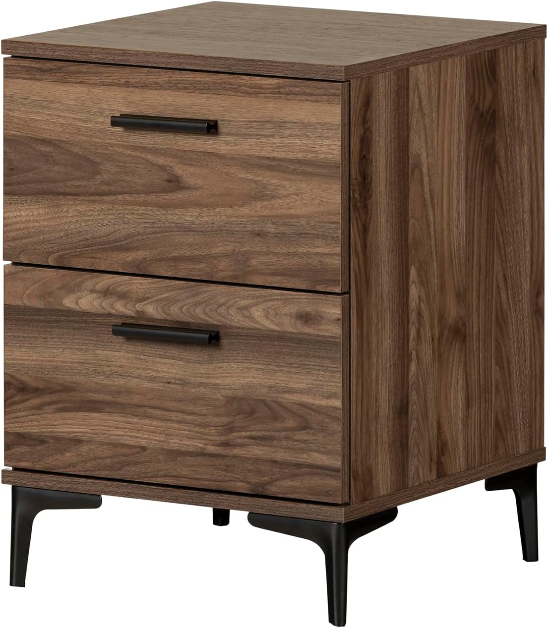 HomeStock Country Cottage 2-Drawer Side Table with Metal Legs Natural Walnut Finish, Rectangular, Laminated Finish, with Storage Space