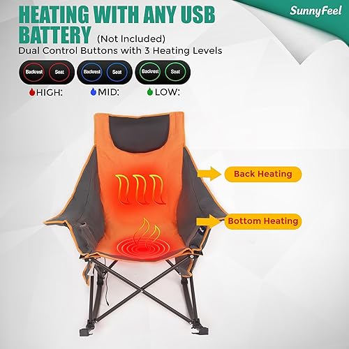 Miniatura 6 de SUNNYFEEL Silla de camping térmica de gran tamaño, sillas de camping plegables con sillón reclinable acolchado de lujo, bolsa de transporte, 300