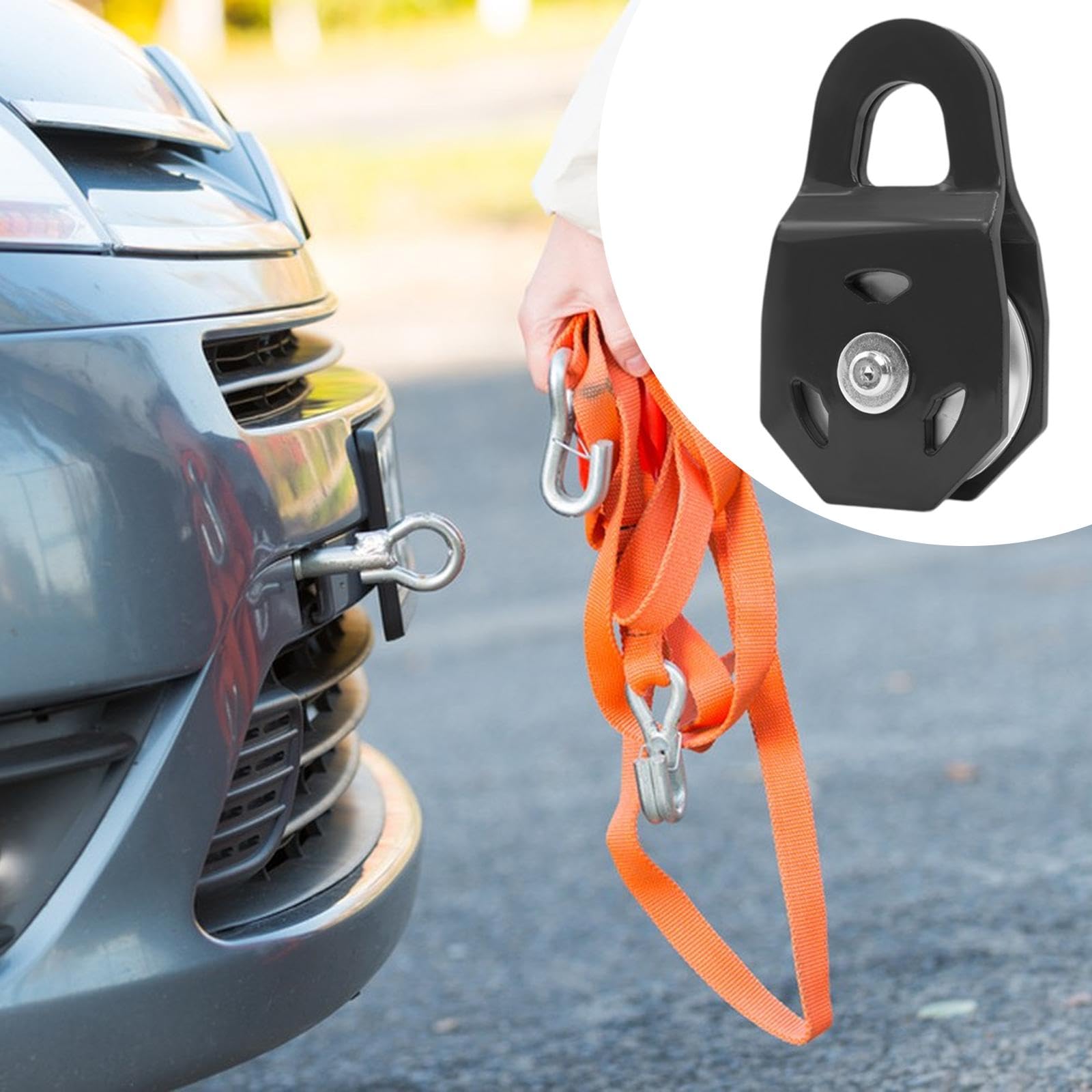 Snatch Block Winch Pulley de Metal para Tareas Pesadas Bloque de Polea Tractor Accesorio de Cable Sintético Herramienta de Adecuado para, Negro