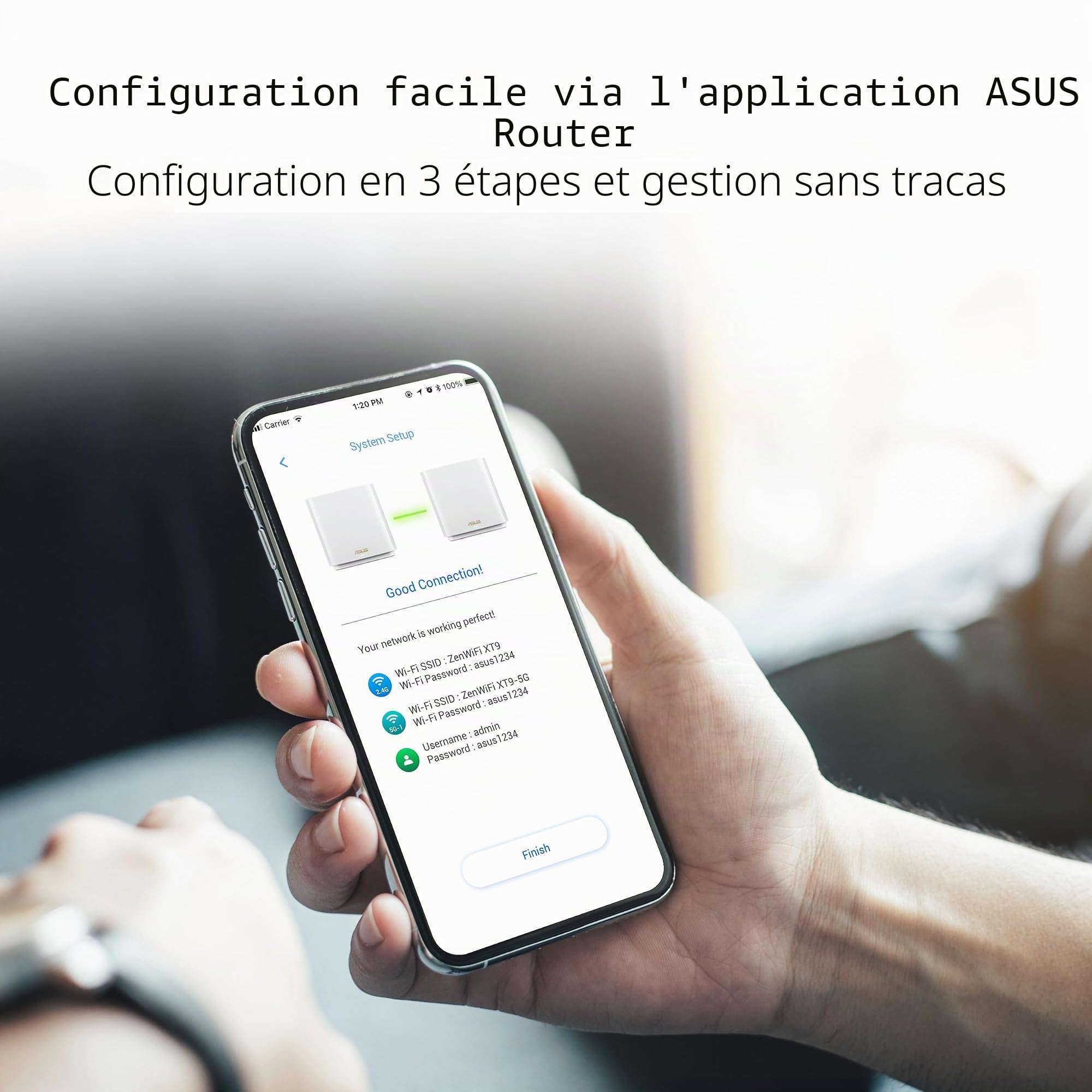 ASUS ZenWiFi XT9 AX7800 Système WiFi Mesh Tri-Band WiFi6 (1 pièce), 802.11ax, jusqu'à 2850 m² et 4+ chambres, AiMesh, sécurité Internet gratuite à vie, contrôle parental, port WAN 2.5G, UNII 4, blanc