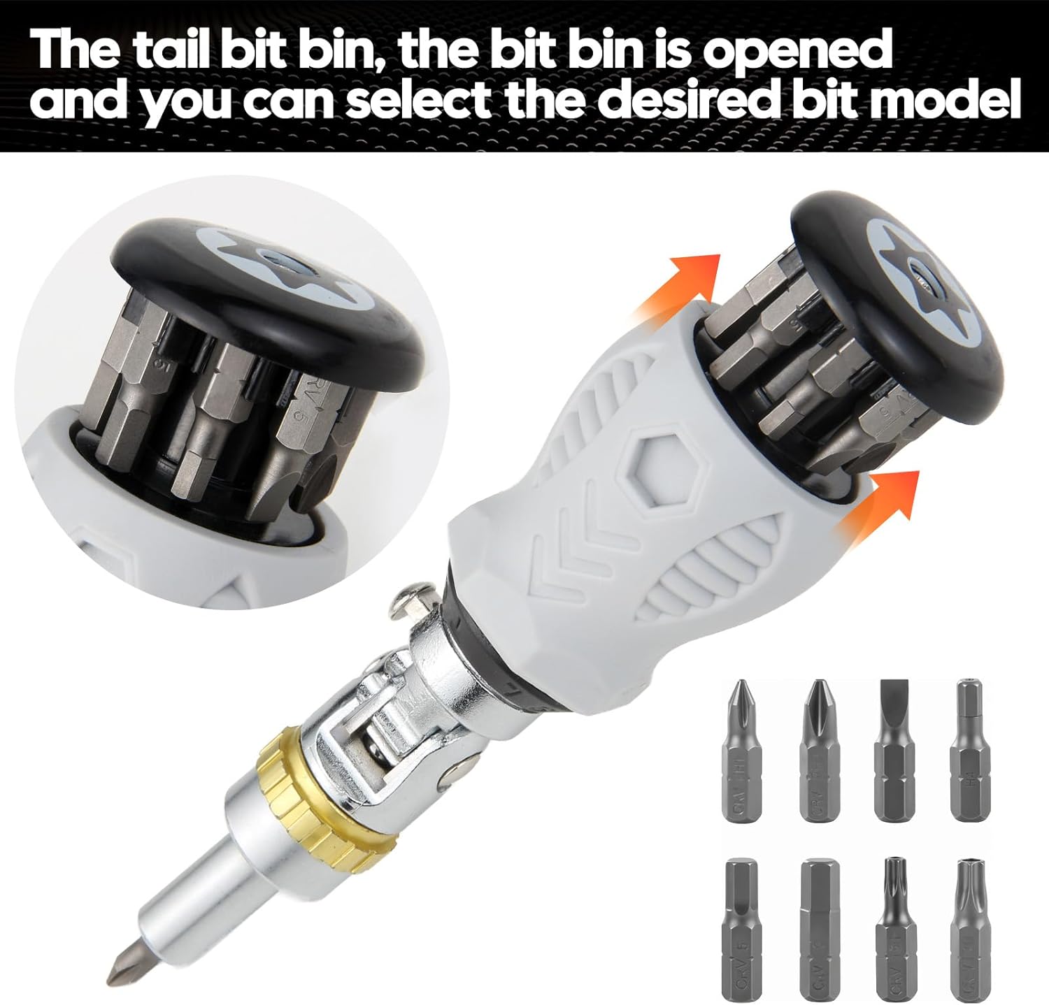 8-in-1 Stubby Ratcheting Screwdriver Set, Multi-bit Screwdriver, Adjustable Magnetic Screw Driver Set Kit, Flat,Philips, Slotted,Torx, Hex, Man Gift Nut Driver for Furniture, Bike, Door & Car Repair - Image 5