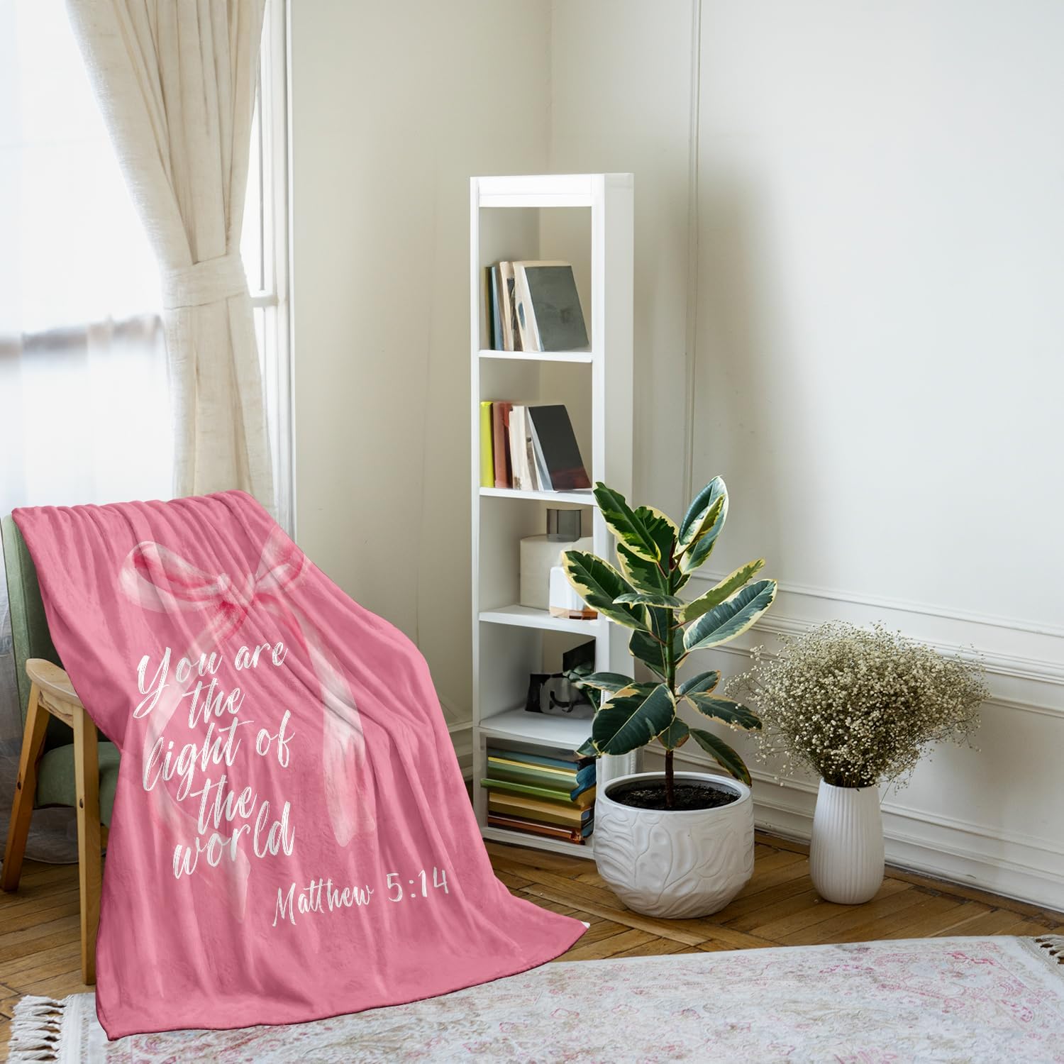 Christian Gifts for Women Blanket, Coquette Pink Bow Bible Verse Throw Blanket, Inspirational Religious Cozy Flannel Blanket, Pink Room Decor Blanket for Sofa Couch Travel Bed, 50x60 Inches - Image 3