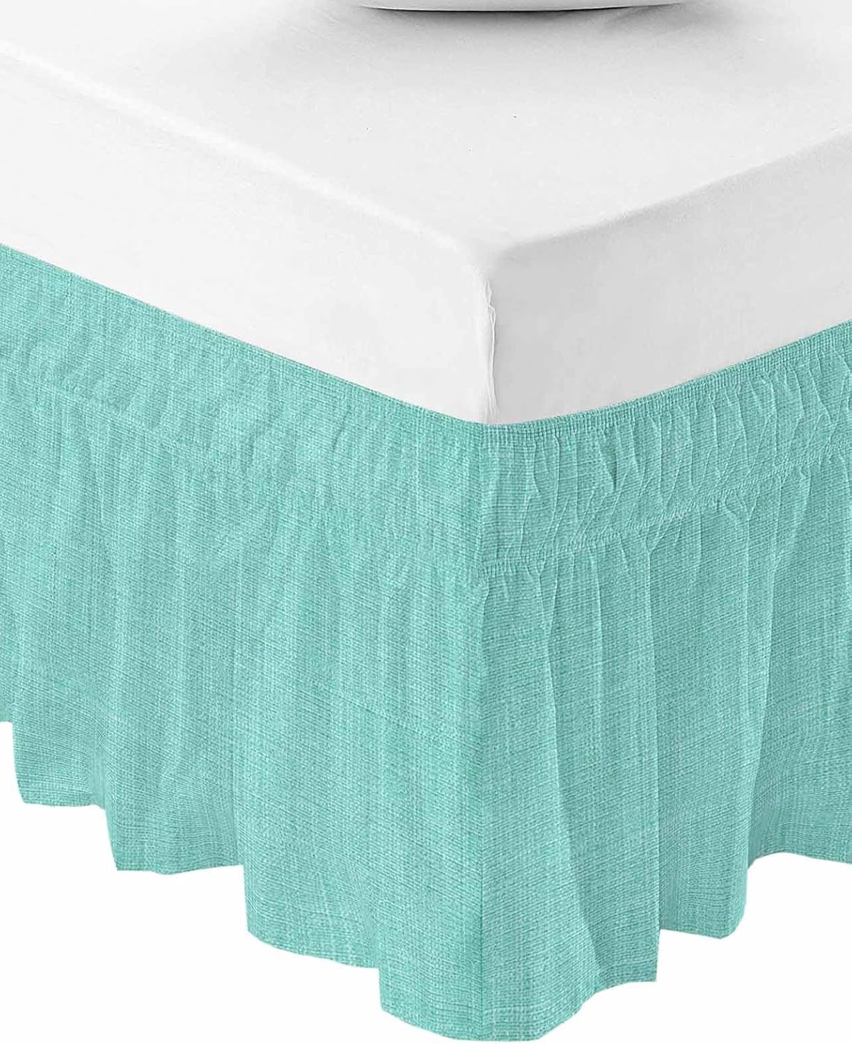 Vintage Cream Bed Skirt King Size 16 Inch Drop, Adjustable Elastic Bedskirt Dust Ruffle for King Size Bed, Farmhouse Retro Beige Solid Color Wrap Around Bed Skirts Pleated Bed Frame Cover