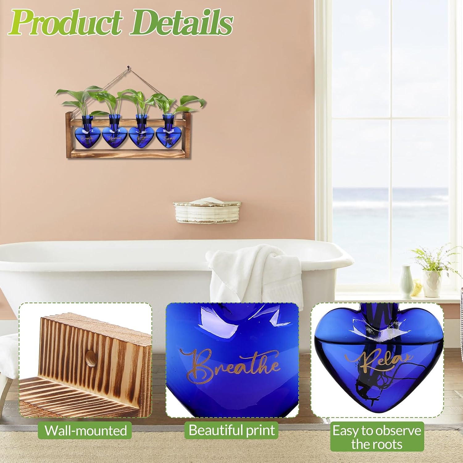 Plants Propagation Stations Plant Terrarium Kit for Bathroom Glass Planters for Indoor Plants Bathroom Decor Accessories - Relax Soak Unwind Breathe - Image 3