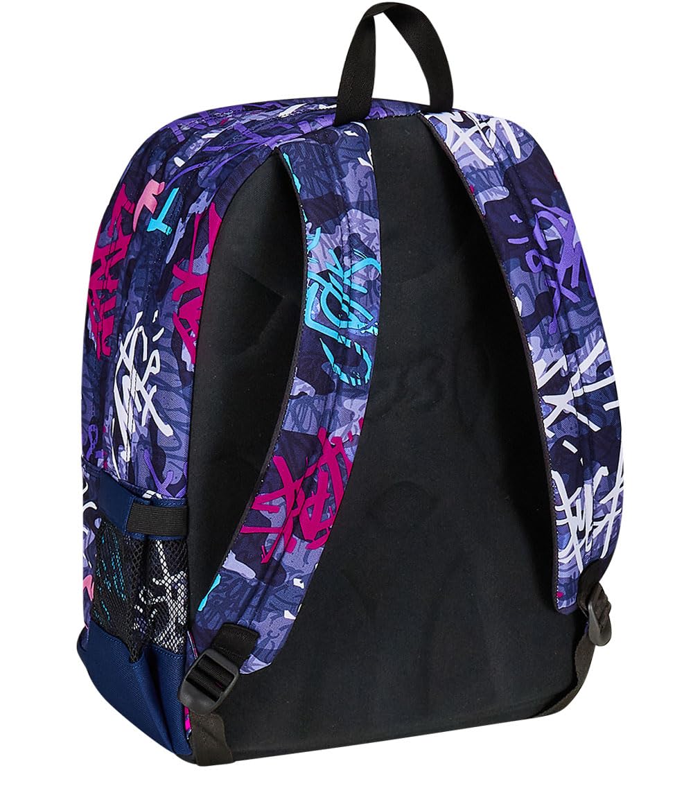 Seven Zaino Scuola Doppio Scomparto New Fit, GraffitiMix Viola Tasca Porta Borraccia, Bambini e Ragazzi + Astuccio 3 Zip + Portpenne