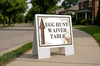 Egg Hunt Waiver Table Easter Spring Vintage Chicks Eggs Basket Brown Up Arrows A-Frame Single Sided 23x23 in. sign