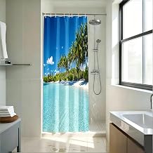 YISURE Sea Beach Ocean Palm Tree Shower Curtain | Made of textile, mould-resistant, for bathtub, machine washable, with 8 metal eyelets, (W x H) 120 x 200 cm