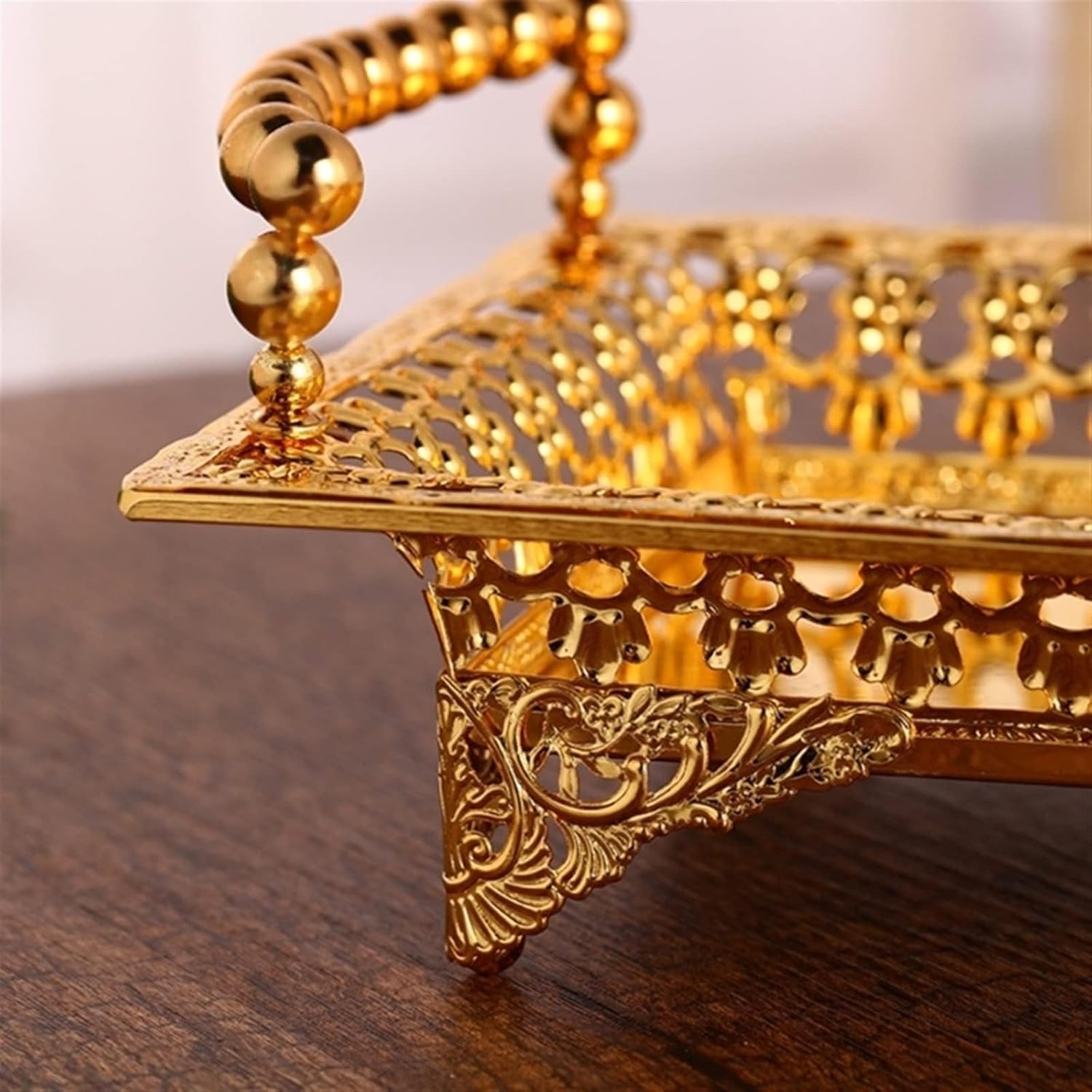 Breakfast Trays Serving Tray Tableware Decorative Dish Plate for Dessert Cake Snacks Bread Candies Wedding Home Decor,Gold