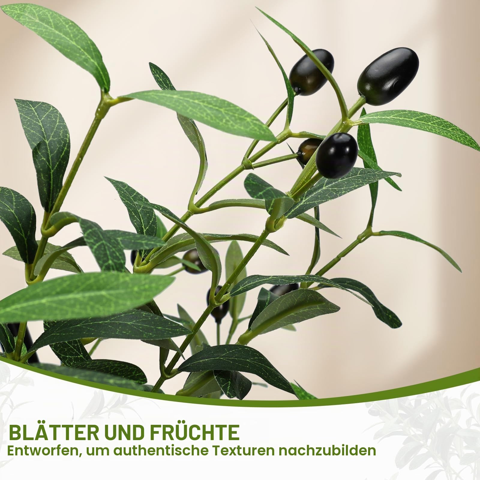NZQXJXZ Olivenbaum Künstlich 180 cm mit Lichtern, Künstlicher Olivenbaum | mit Übertopf & Korb, Kunstpflanze Groß mit Naturholzstamm und realistischen Früchten für Wohnzimmer Büro Deko