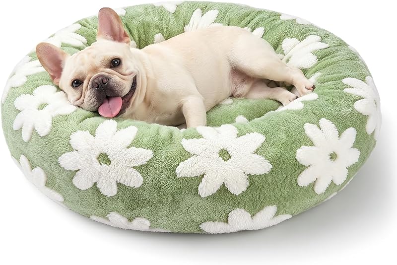 Cama Redonda Donut para Cães JOEJOY em Jacquard, Verde, Capa Removível Lavável, 58,42 x 58,42 x 20,32 cm