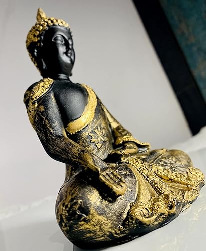 Miniatura 5 de INDIAN CRAFT CASTLE Estatua de Buda rústica, estilo japonés, escultura de jardín zen, meditación, sentado, dhyana, mudra, loto, pose, yoga, altar,