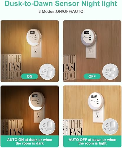 Miniatura 3 de Alitayee Luz nocturna LED, luces nocturnas enchufables a la pared, luz nocturna inteligente con sensor de luz nocturna con cargador USB C (máximo