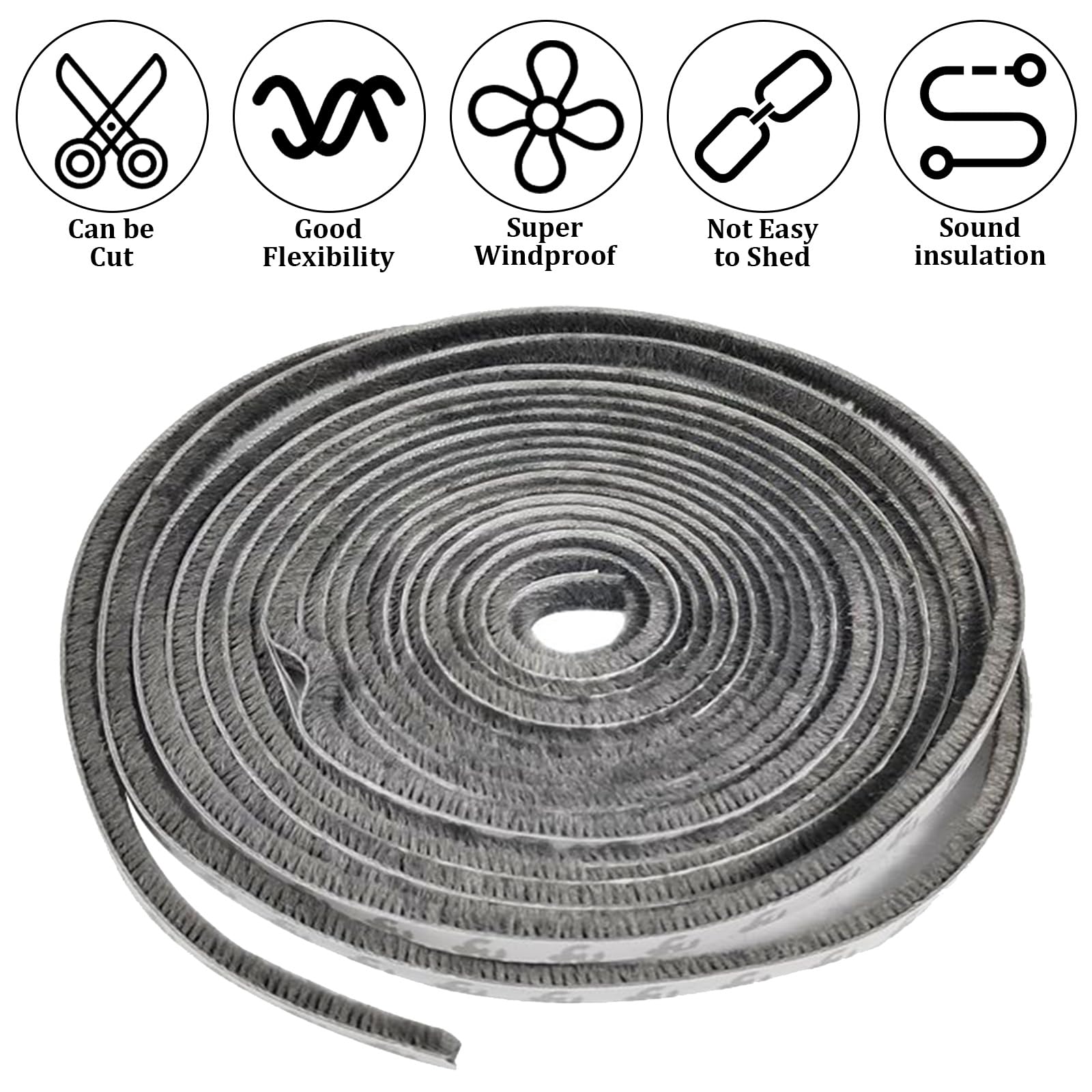MADGININE Window Seal Strip 2 Pcs Door Seal,Weather Stripping Draught Stoppers Door Insulation Strip Draft Excluder Tape 5 Meters(L) x 9 mm(W) x 9mm(T) for Sliding Doors,Exterior Doors,Windows - Image 3