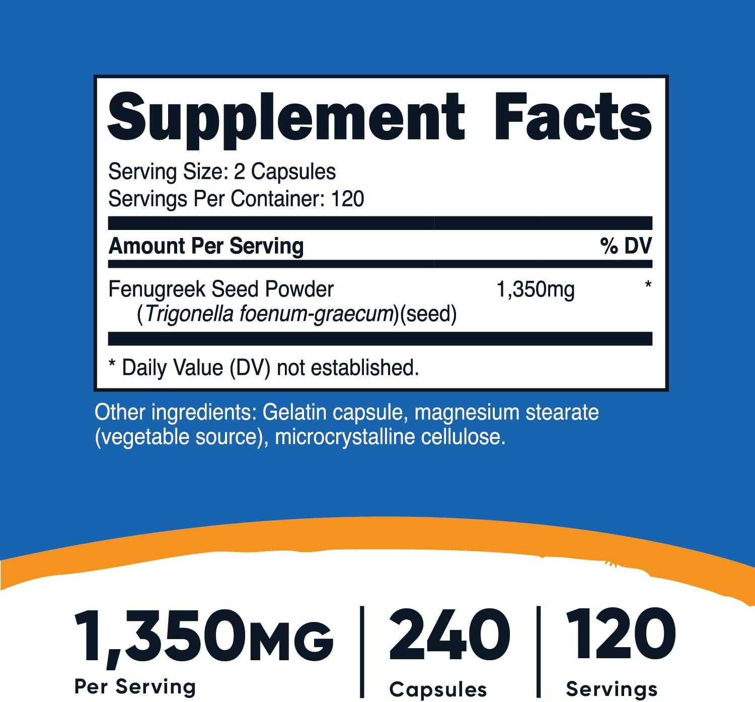 Nutricost Fenugreek Seed 1350mg, 240 Capsules (3 Bottles) - Gluten Free, Non-GMO : Health & Household