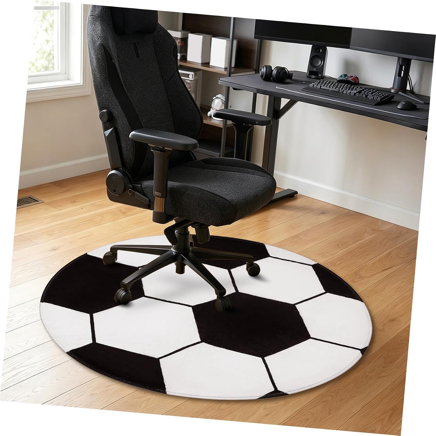 POPETPOP Washable Sports Round Rug: Soft Washable Sport Area Rugs Carpet for Bathroom, Living Room, Soccer Themed Room Decor