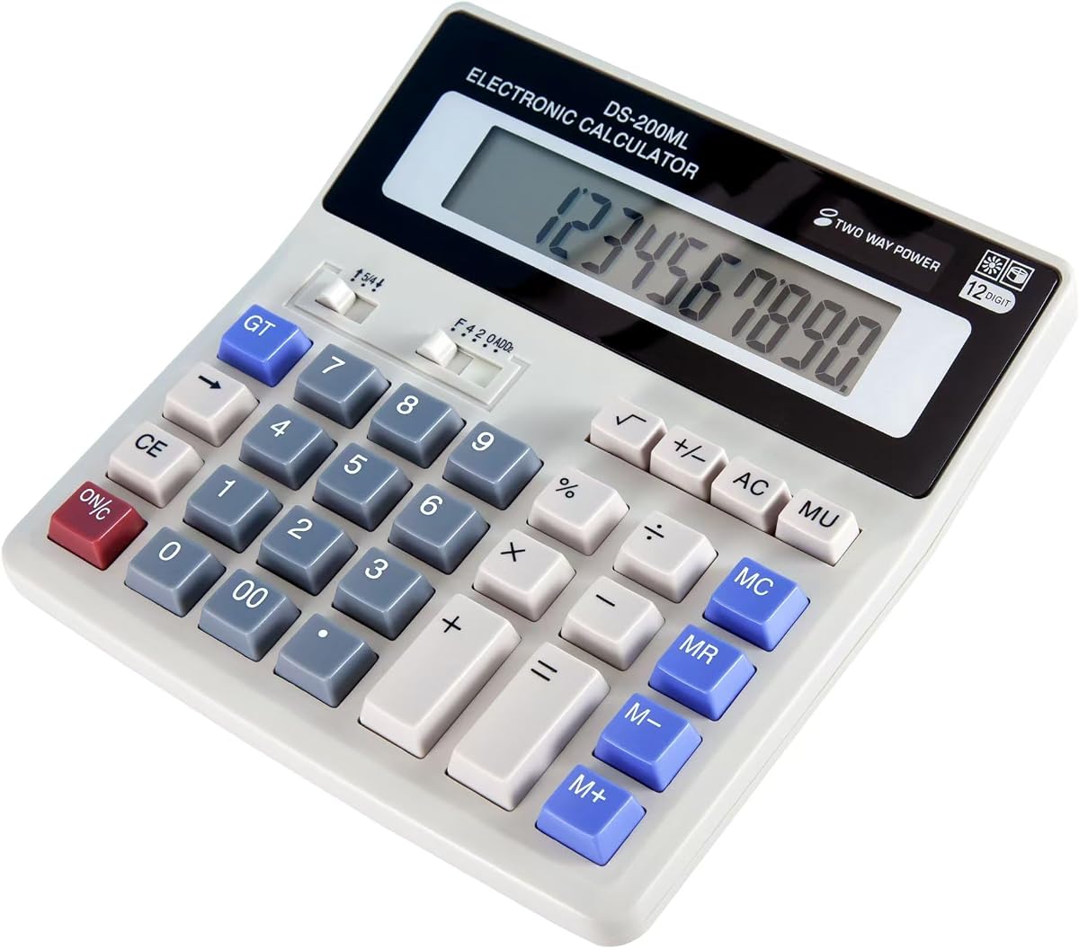 Calculadora de escritorio grande con pantalla de 12 dígitos, botones de plástico grandes para una fácil operación y visualización, fuente de alimentación dual: batería (con ranura para batería) y energía solar