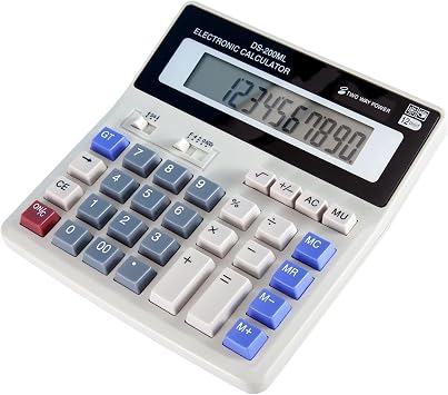 Large Desktop Calculator with 12-Digit Display, Large Plastic Buttons for Easy Operation and Viewing, Dual Power Supply Battery with Battery Slot and Solar