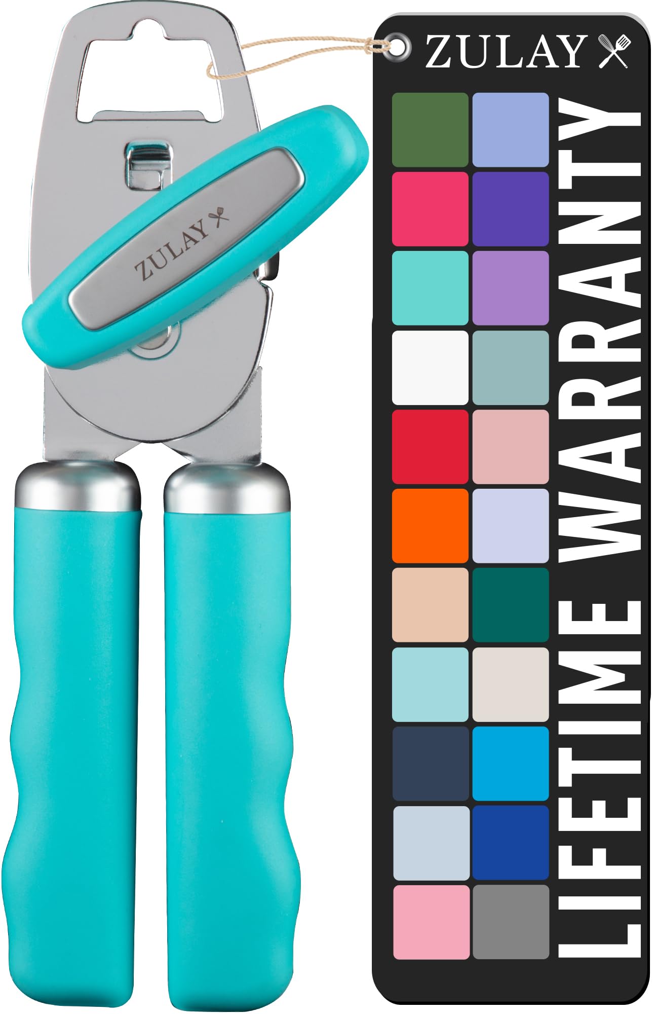 Zulay Kitchen Heavy Duty Stainless Steel Can Opener Manual with Bottle Opener - Rust Proof Manual Can Opener With Turn Knob & Comfy Soft Grip Handles