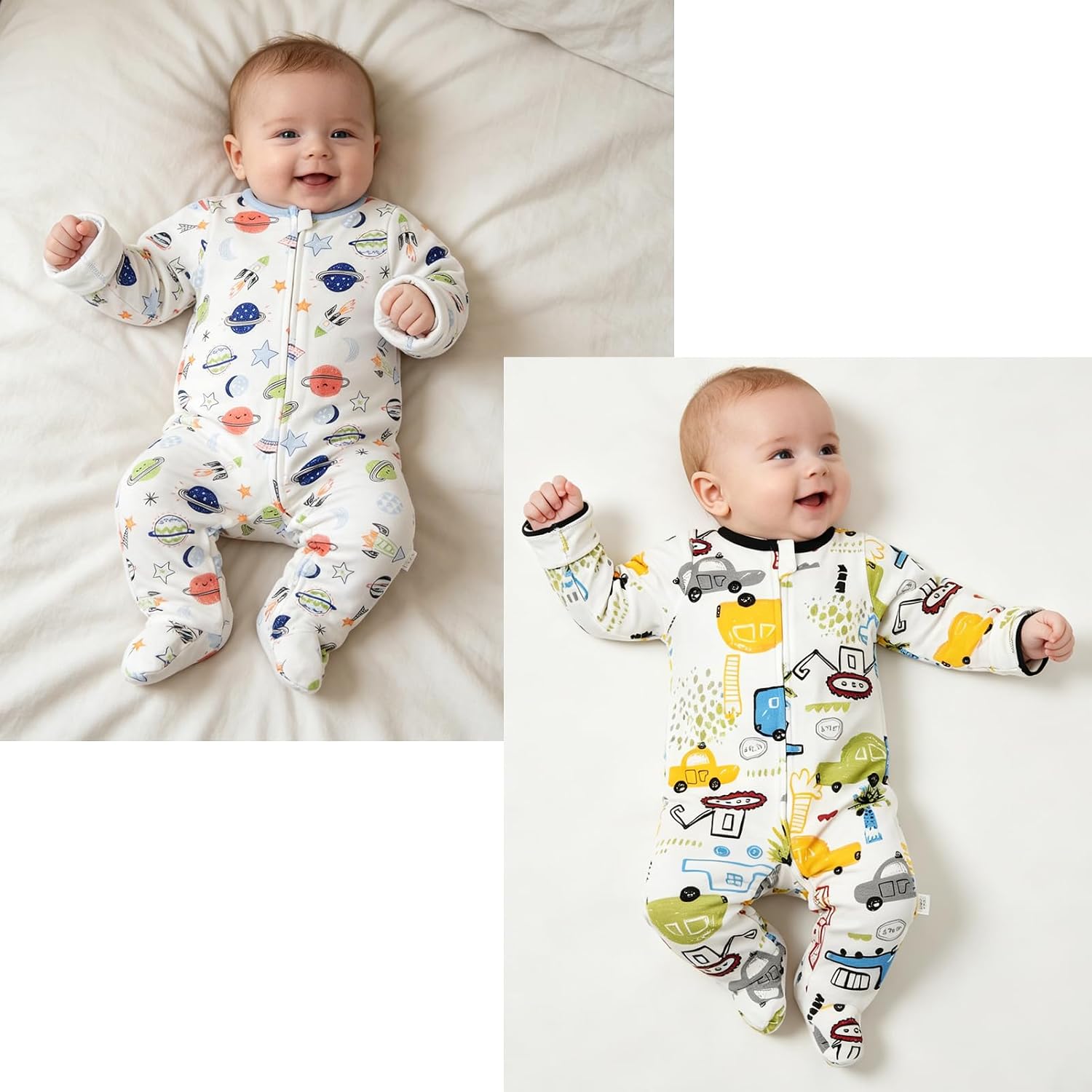 Aablexema Baby Footie Pajamas with Mittens - 3Pcs Infant Cotton Footed One Piece Sleepwear Outfits