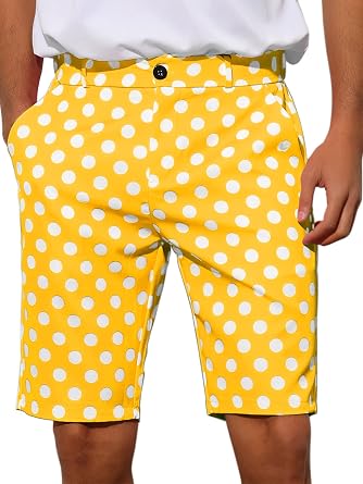 Lars Amadeus Polka Dots Shorts for Mens Flat Front Summer Dress Chino Golf Shorts