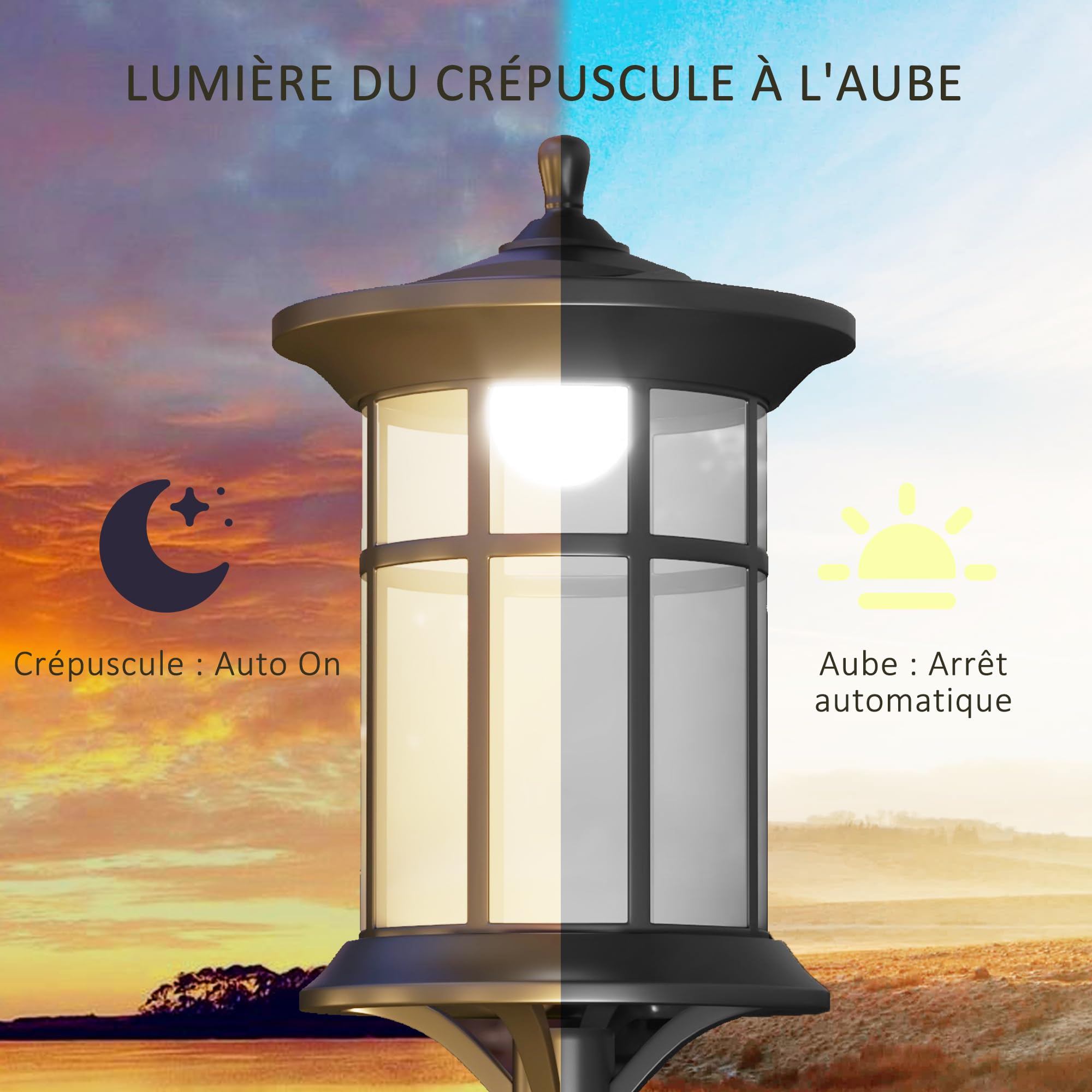 Outsunny Solar Staande Lamp - Buiten Met Lichtsensor