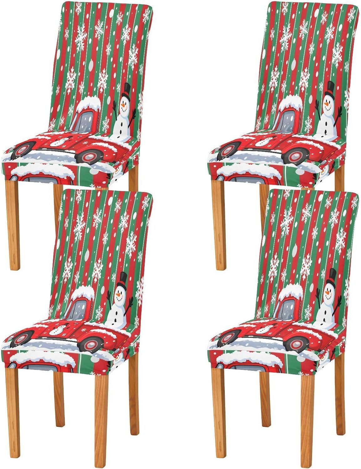 ALAZA Chair Covers for Dining Room, Truck Snowman Stretch Chair Cover Sets Chair Protector Removable Washable for Ktichen Restaurant Hotel