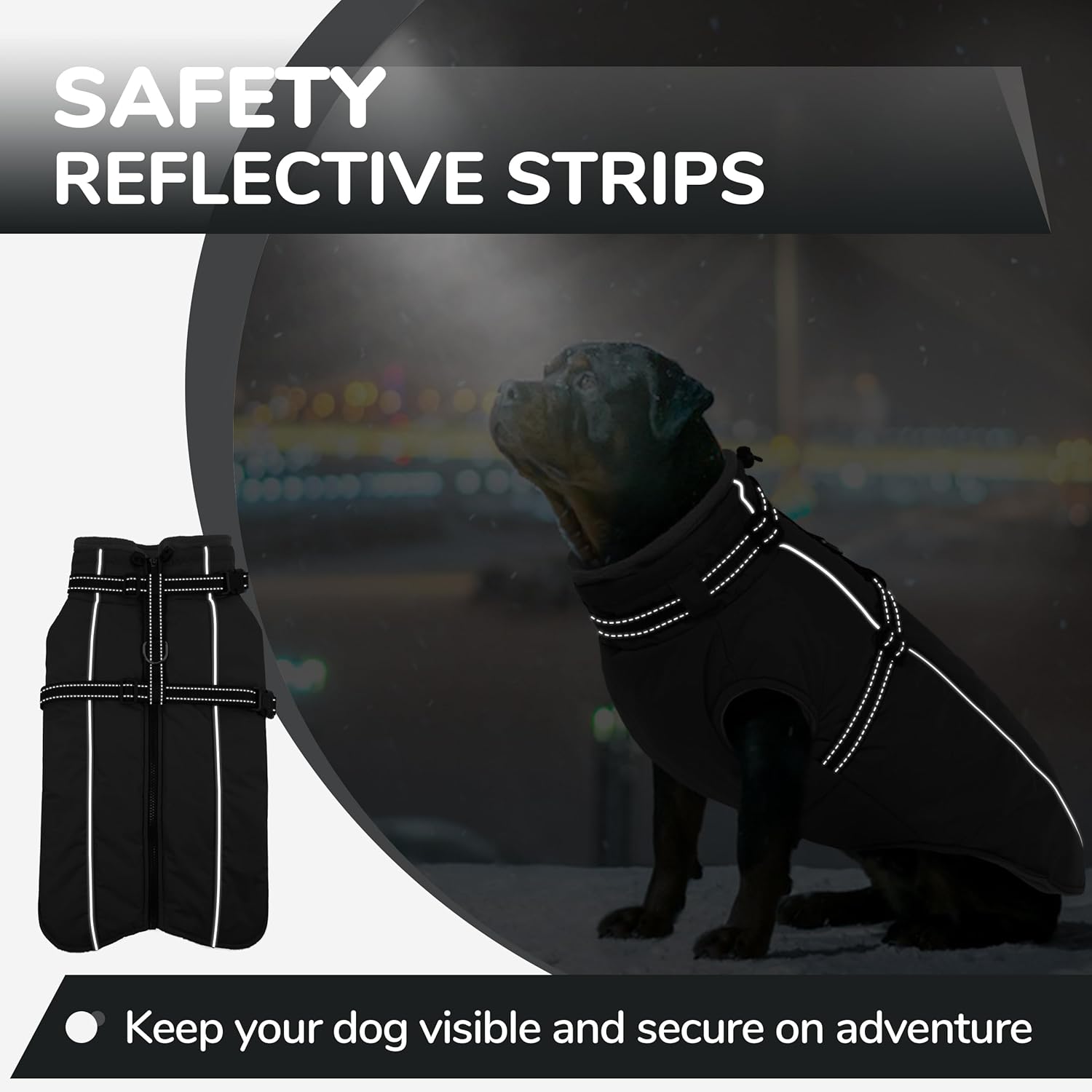 PUMYPOREITY Snow Jacket for Large Dogs Waterproof, Warm Dog Winter Coat with Harness Built in, Fleece Jacket with Back Zipper, Cold Weather Coats for Outdoor, Windproof Pet Snowsuit, Black, 2XL - Image 4