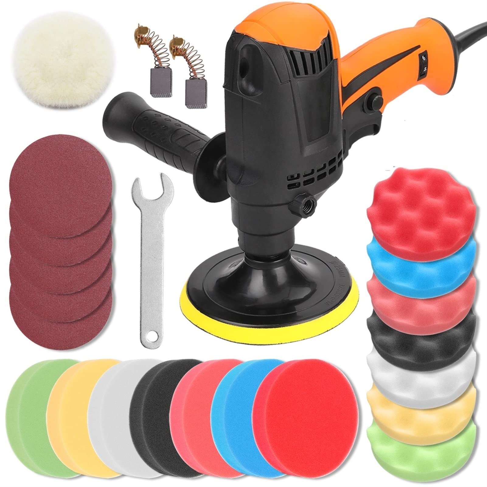 Máquina de Pulido Herramienta Multifuncionales Six Engranajes Speed ​​Ajustable Coche Pulidor Eléctrico Encerado Mobiliario Automóvil(14Pcs Polish Disc)