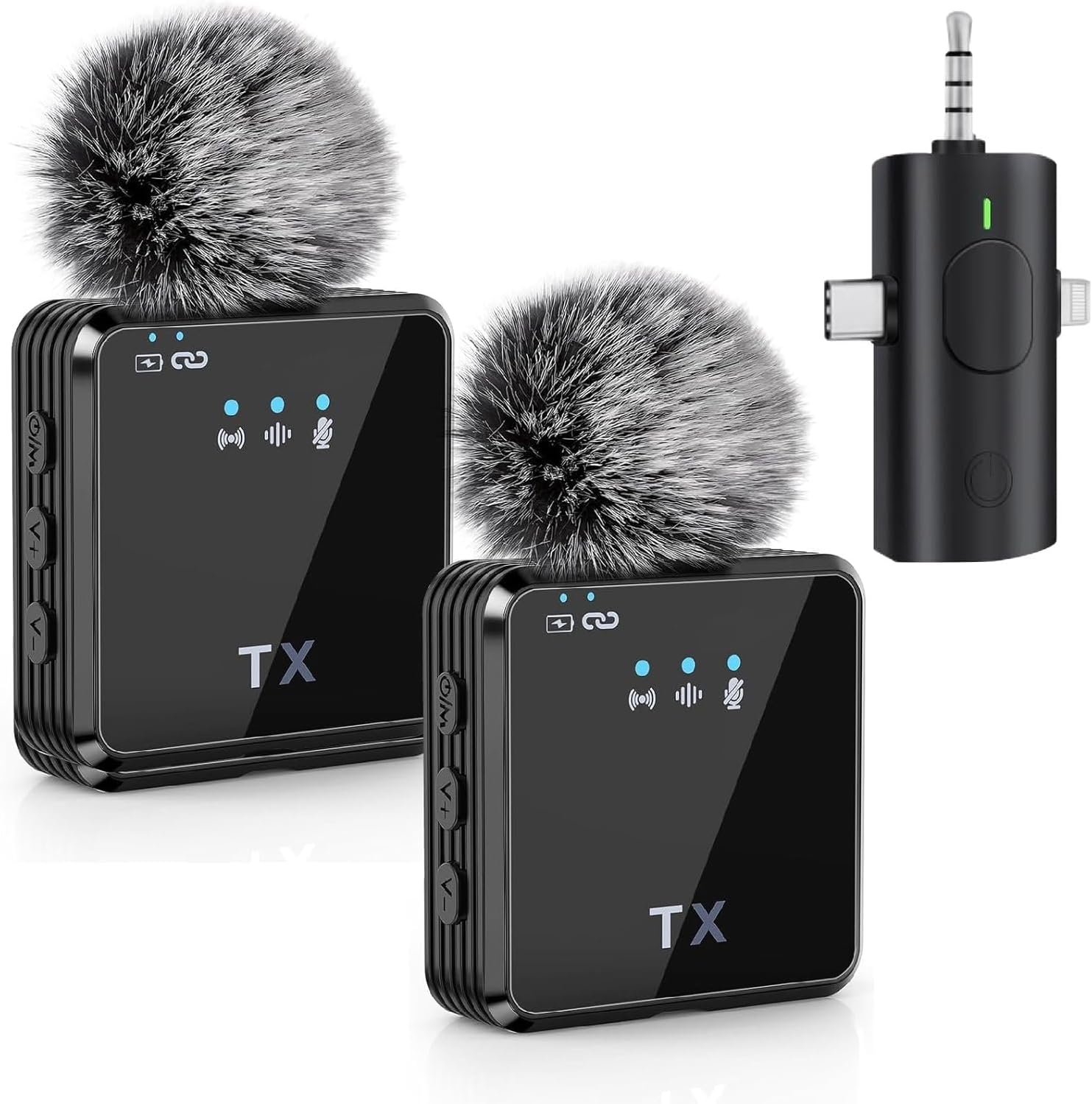 MAYBESTA 3 in 1 Wireless Microphone, Noise Cancellation Wireless Mic for Youtubers, Video Recording, Facebook, Compatible with Type-C Android/iPhone/Cameras/Laptop (Dual 2X Transmitter (MYB-M51)