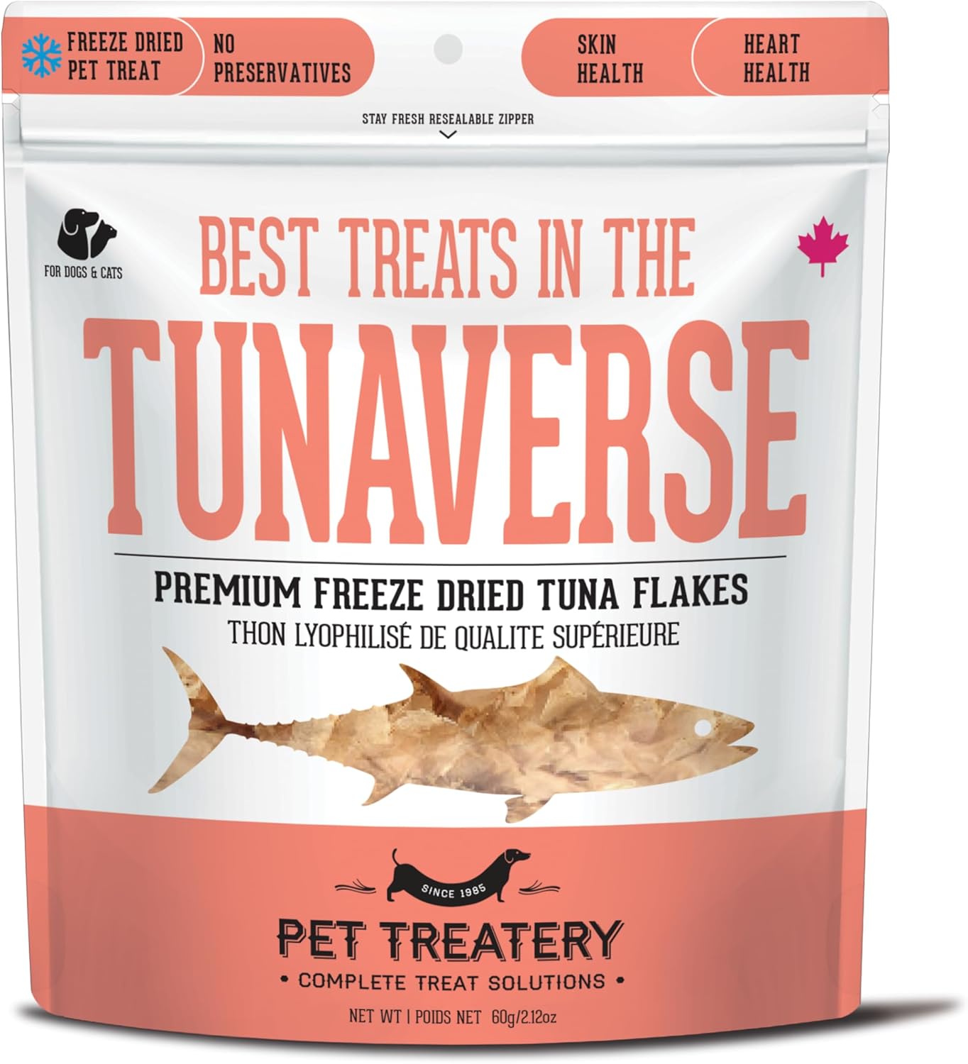 The Granville Island Pet Treatery Freeze Dried Tuna Flakes Treat for Dogs & Cats Freeze-Dried Bites Raw Single Ingredient Flash Frozen to Maintain Nutrients Vitamins and Healthy Oils 60g