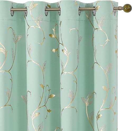 Miniatura 13 de BUHUA Cortinas opacas con estampado de flores, cortinas de ventana con aislamiento térmico, patrón de vid elegante en plata para habitación de bebé,