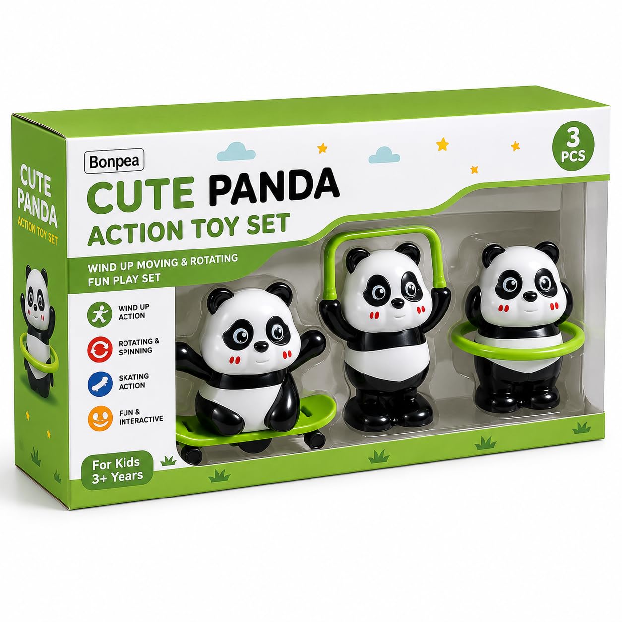 Cute Panda Action Toy Set for Kids – Wind Up Moving & Rotating Panda Toys with Skating, Spinning & Jumping Action | Interactive Play Figures | Educational Toy Gift for Boys & Girls (3PCS)-image-35
