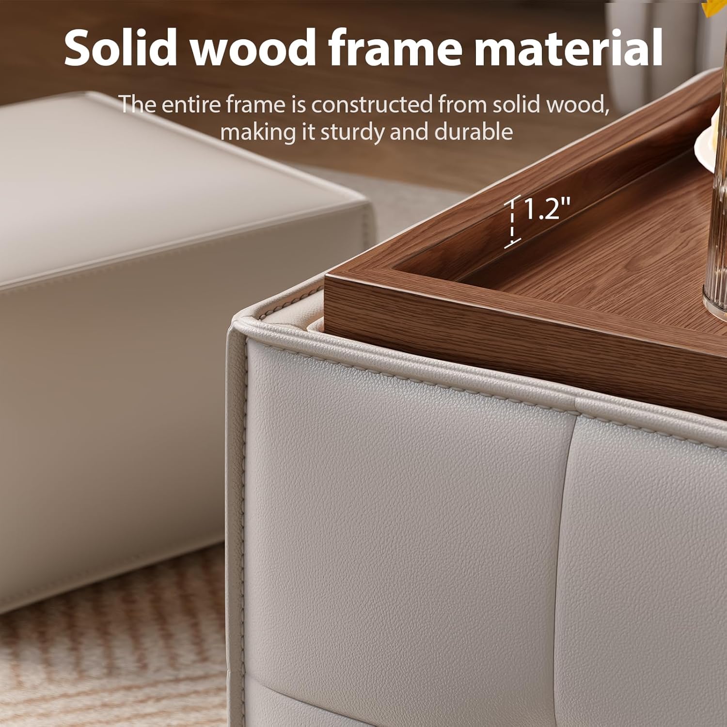 Square Ottoman with Storage Set of 2, Leather Coffee Table Ottoman, Multifunctional Foot Rest Stool with Storage for Living Room & Bedroom