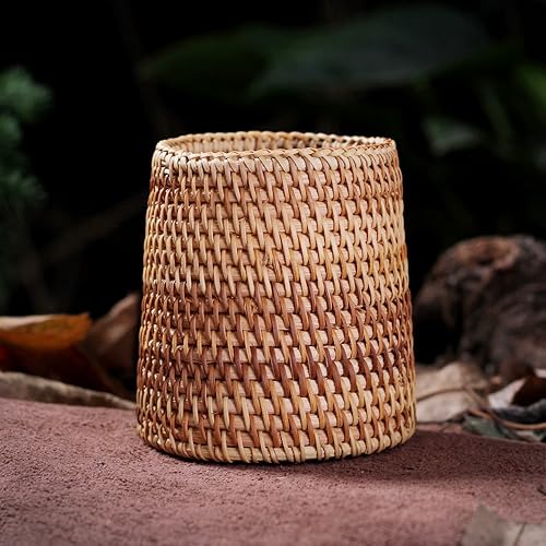 Miniatura 8 de Portalápices de ratán hecho a mano, soporte para brochas de maquillaje en cono, tazas organizadoras de decoración de mesa para papelería, pinceles