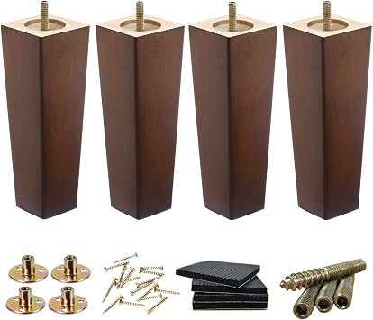 8 Inch Wood Couch Legs 1500lbs Heavy Duty Square Furniture Feet 4PC