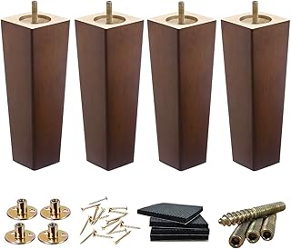 SHANJUE Wood Furniture Legs - 8 inch Sofa Legs Pack of 4 Square Brown Couch Legs, Mid Century Chair Feet, Sofa Replacement Parts, for Dresser, Sideboard, Recliner, Coffee Table