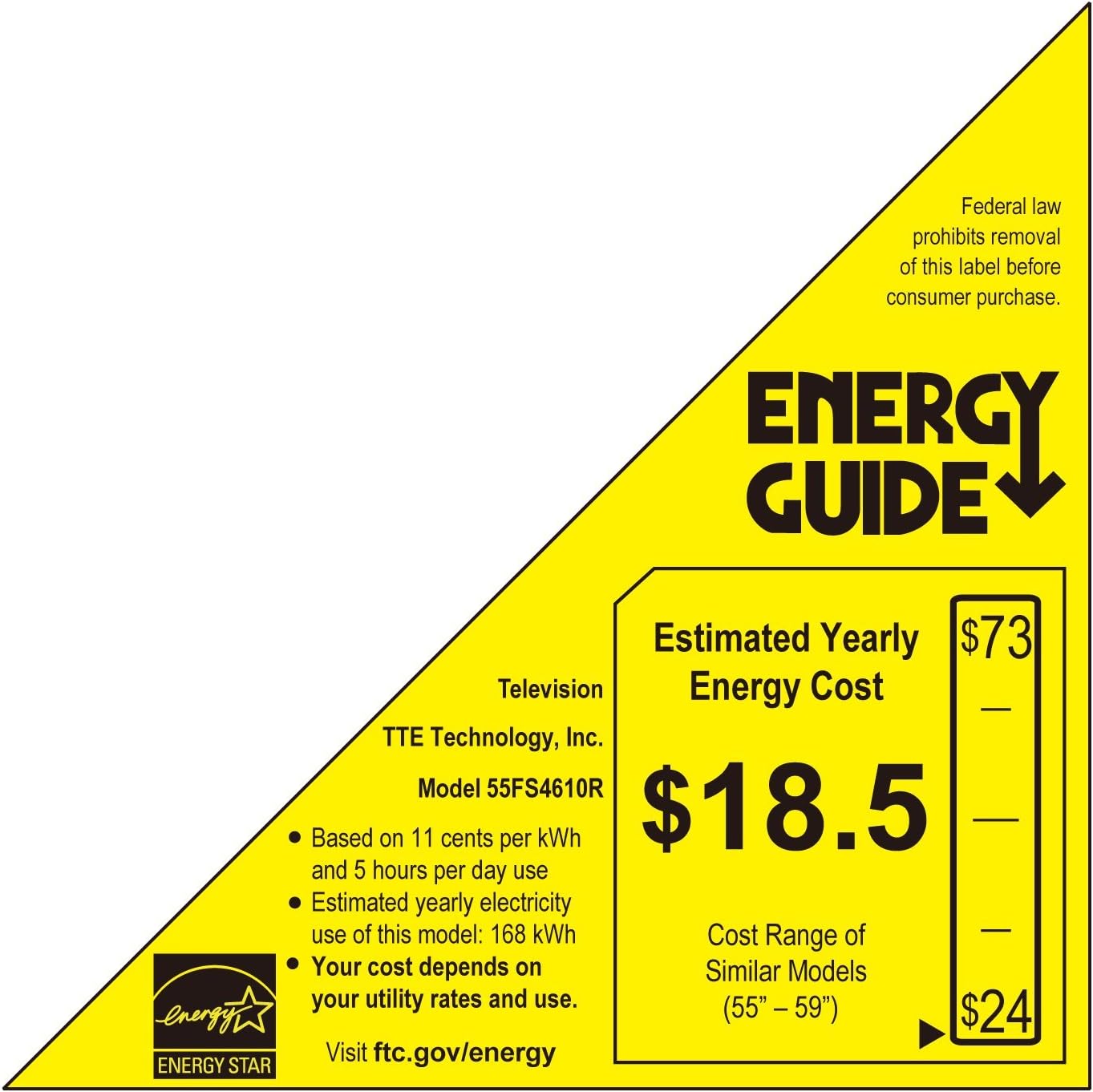 Energy Guide label for TCL 55FS4610R TV