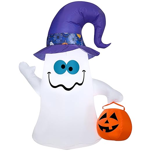 Gemmy Airblown Inflatable Ghost w/Patterned Hat, 3.5 ft Tall, Multi