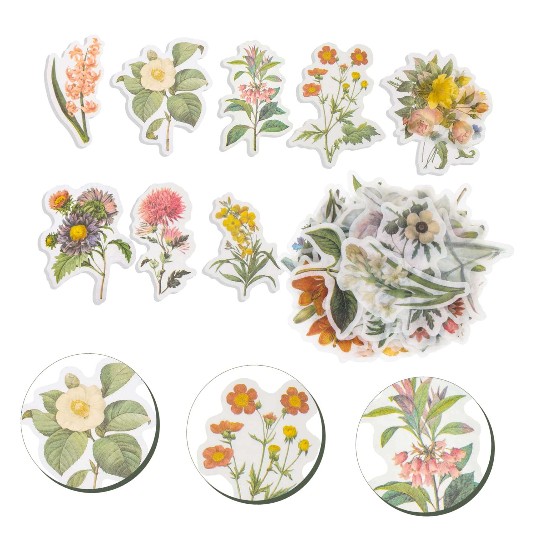 DOITOOL 10 Juegos Pegatinas Retro de Flores para Diario de Stickers Adhesivos Artísticos para Decoración de Plantas Manualidades y Scrapbooking por Set