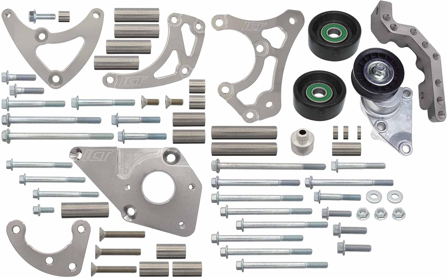 ICT Billet LS Truck Alternator and Power Steering Pump Relocation Bracket Kit Compatible with 1999-2014 Silverado Sierra Yukon Tahoe Suburban 1500 2500 3500 4.8L 5.3L 6.0L LM7 LQ4 L59 LQ9 551569LS0-3