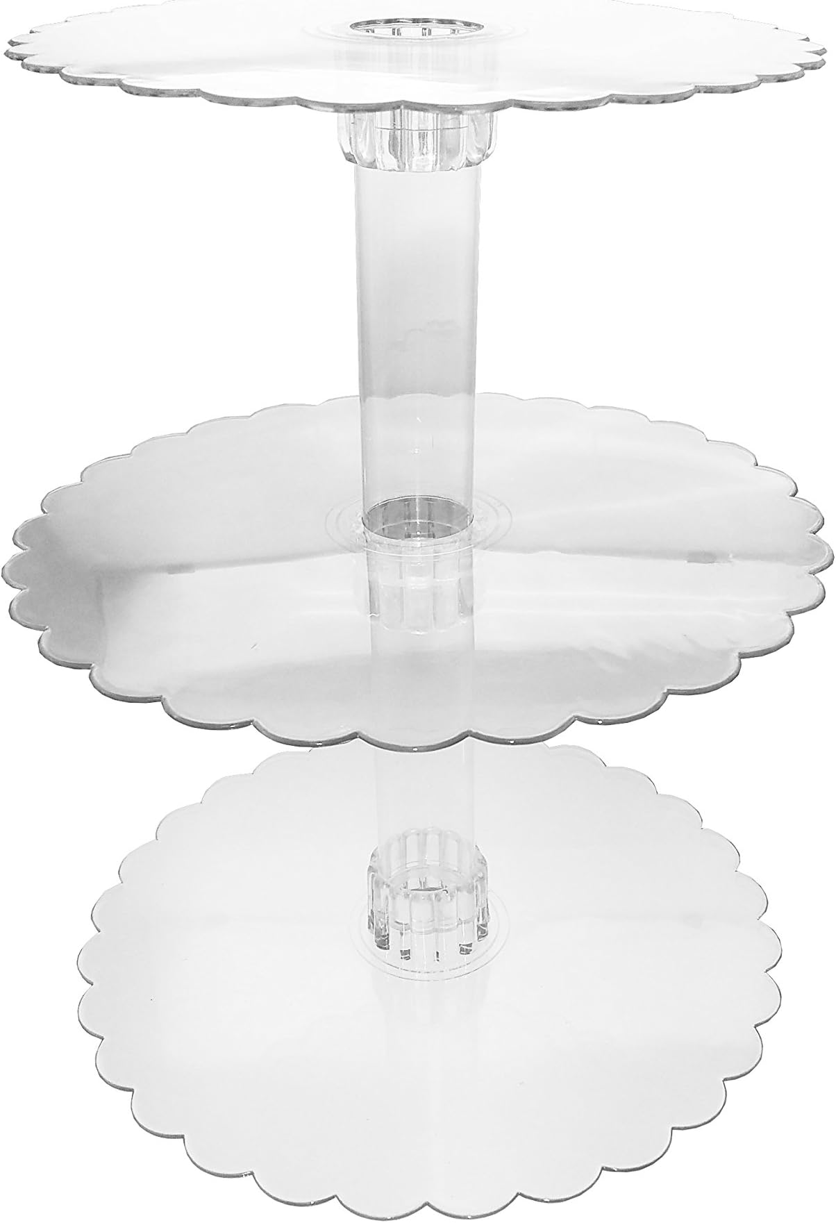 14-1/4 Inch Tall Three Tier Cupcake or Cake Stand with Scalloped Eges Made of Clear Hard Acrylic - Mix and Match Use As a One Tier, Two Tier or Three Tier - Center Tube Is Hollow and Can Be Filled If Desired (1, 2 LB) by Wedding Collection