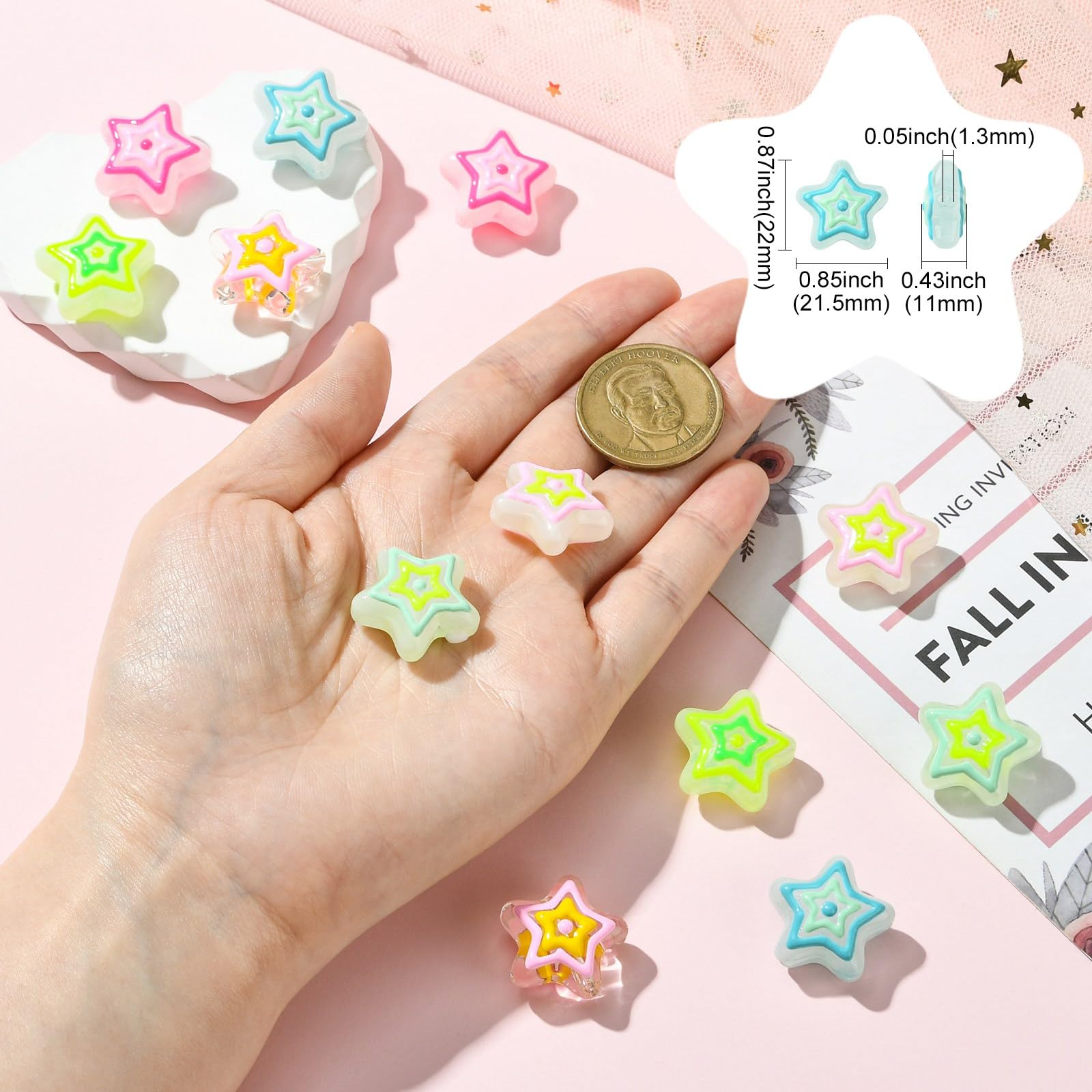 KitBeads 12Pcs 6 Colors Hand Printed Star Glass Beads Chunky Large Star Beads for Bracelets Necklaces Earrings Keychains Jewelry Making Crafts Bulk