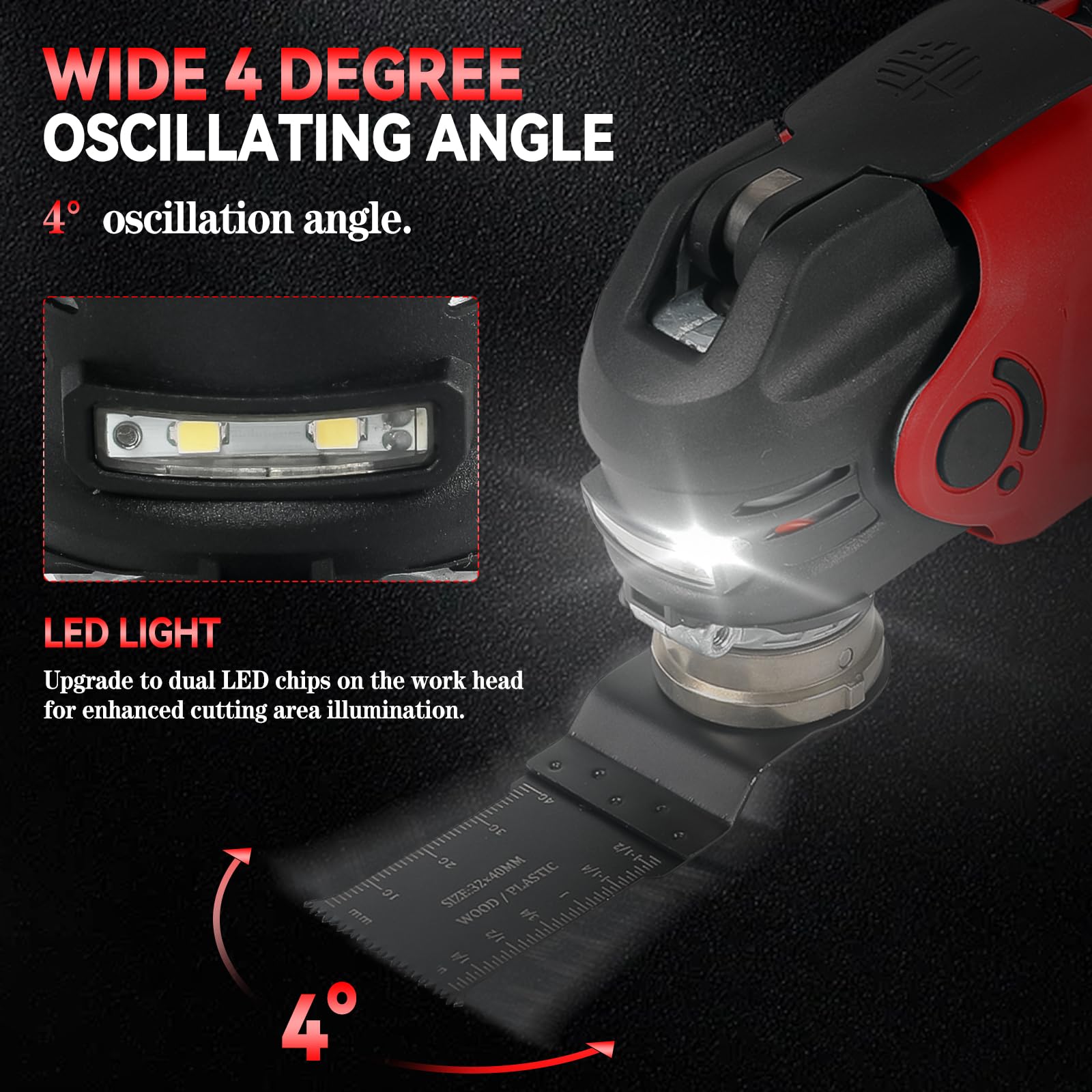 Utensili oscillanti multifunzione per batteria Milwaukee 18 V, strumento oscillante senza spazzole con accessori da 22 pezzi, 5 velocità variabili, angolo di oscillazione 4° (senza batteria)