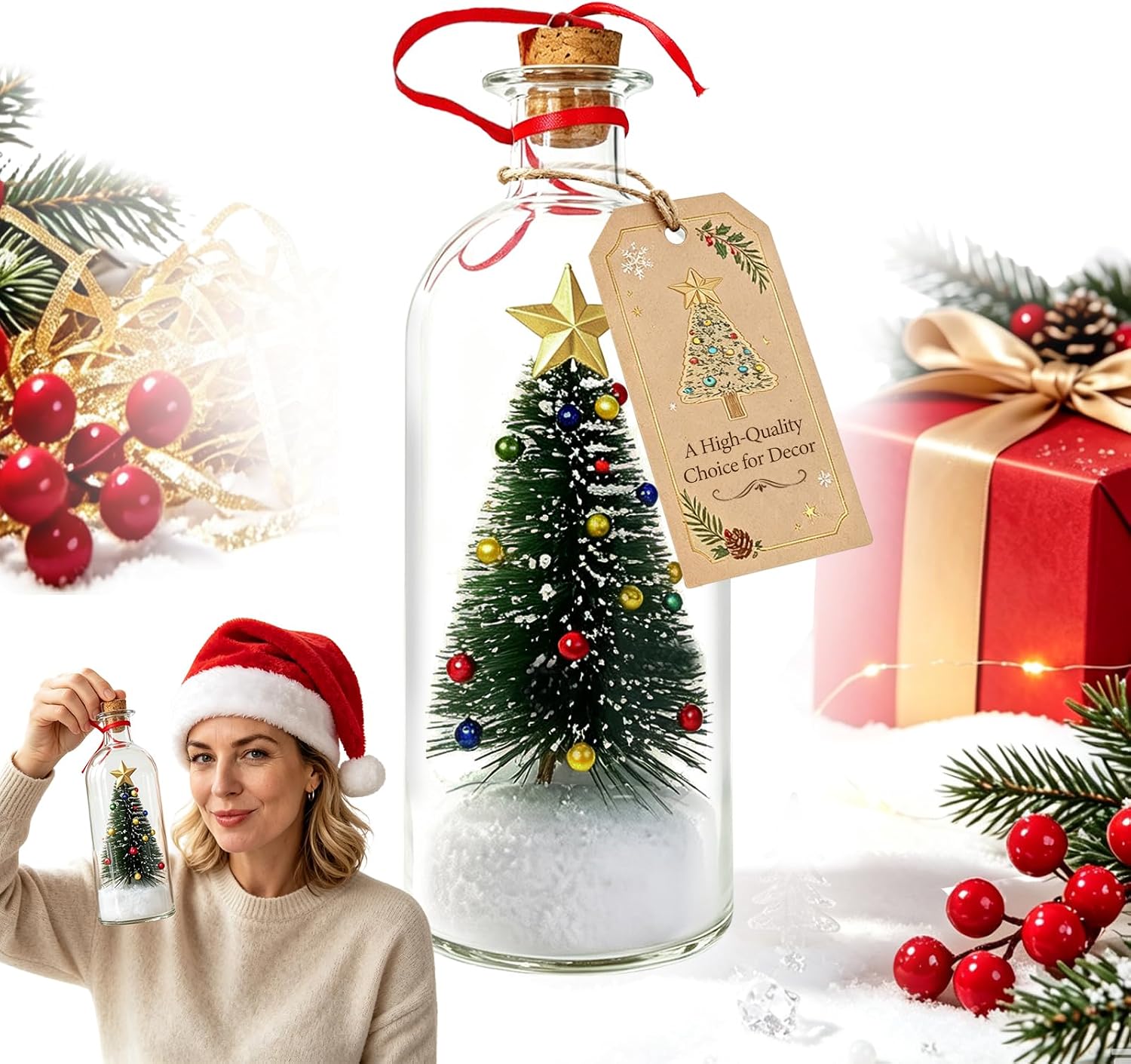Recordable Christmas Tree Ornament with Message Bottle – Voice Recording Decor for Table, Mantel, Living Room, Bedroom & Office, Great